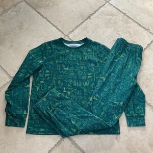 LL Bean Kids Long  Base Layer Teal Green Size L 14-16 Polyester pajamas